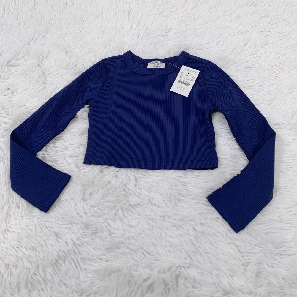 Crewcuts Girls' small active long-sleeve cropped top in stretchy rib thumb hole